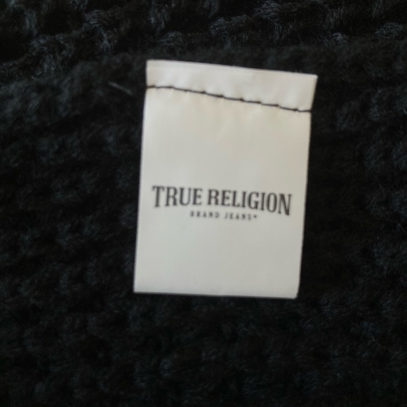 True Religion Black Knit Logo Beanie & Scarf Set One Size - Picture 9 of 9